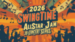 Poster for the 2026 SwingTime AllStar Jam, presented by the Red Deer Community for Jazz Music