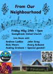 Poster for the From Our Neighbourhood concert at Sunnybrook United Church, Red Deer