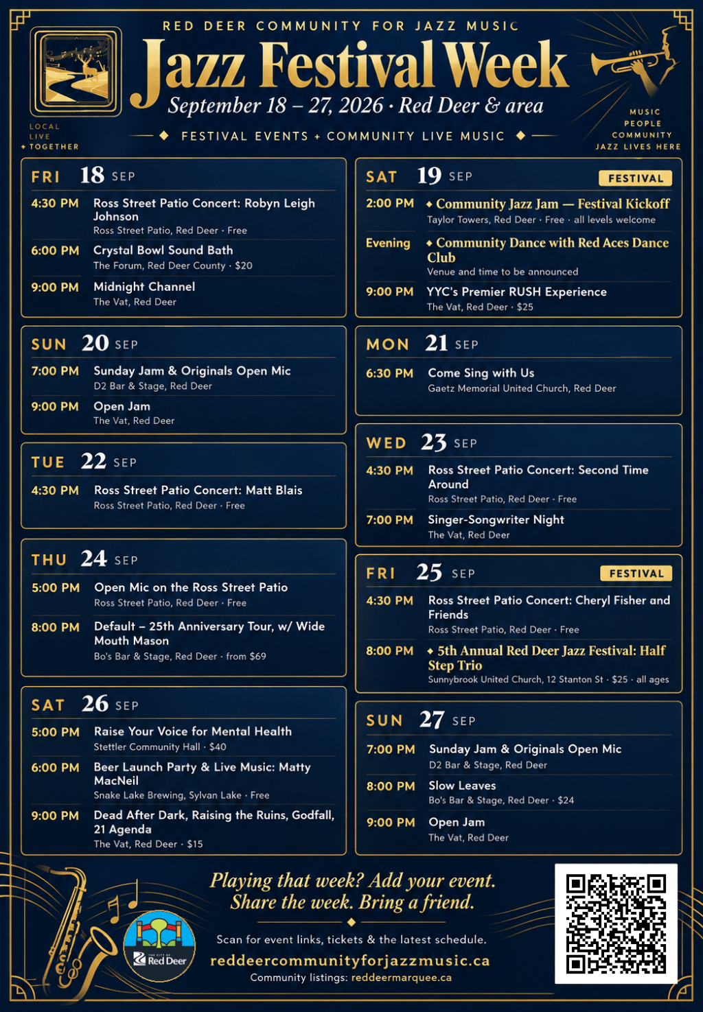 2026 Red Deer Jazz Festival Week Starts Friday September&nbsp;18th